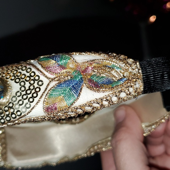 New handmade boutique sequins shiny fancy flexible top knot headband gold - Picture 6 of 7